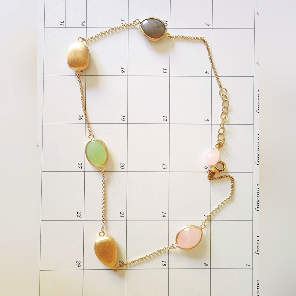 Rivka Friedman - Faceted Rose Quartz New Jade Grey Chalcedony Satin Pebbl 89$